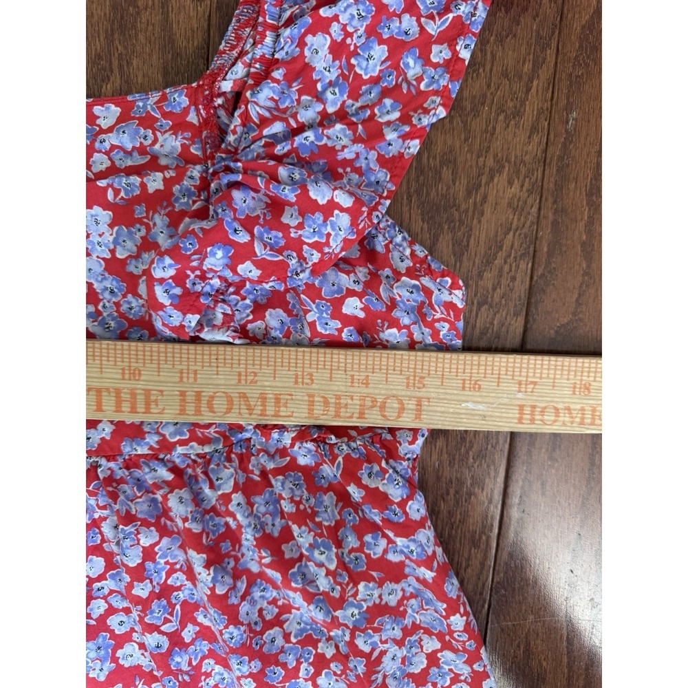 Zara Floral Ruffle Sleeve Maxi Dress Red Blue Smocked Back Size M - Picture 9 of 10